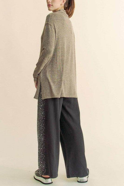 Davi & Dani Slit Mock Neck Long Sleeve Top for Women - Selvanelle