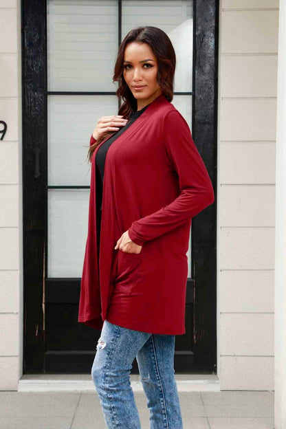 Basic Bae Full Size Open Front Long Sleeve Cardigan with Pockets - Selvanelle
