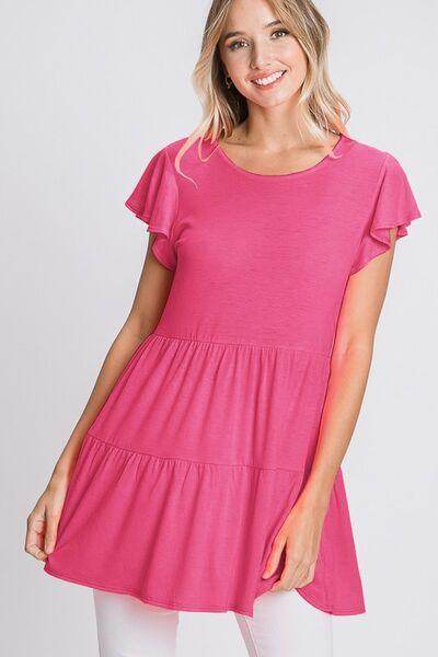 Heimish Full Size Tiered Round Neck Ruffle Sleeve Top Plus Size - Selvanelle