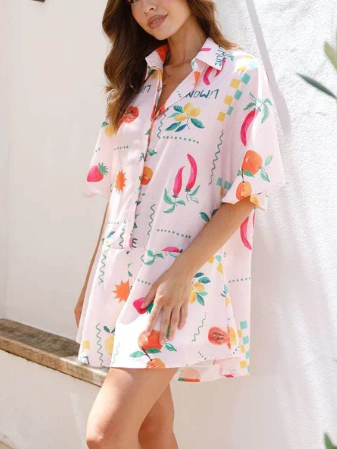 Printed Collared Neck Half Sleeve Romper - Selvanelle