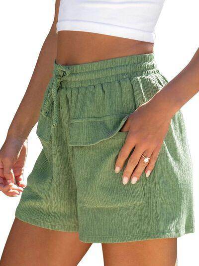 Drawstring High Waist Shorts with Pockets for Women - Selvanelle