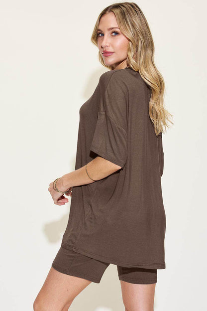 Basic Bae Full Size V-Neck Drop Shoulder T-Shirt Set - Selvanelle