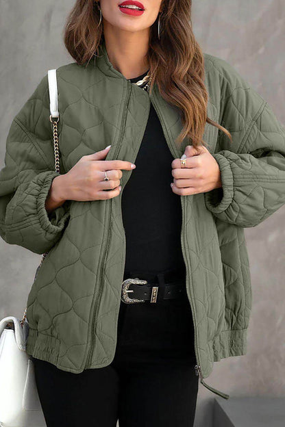 Zip Up Drop Shoulder Long Sleeve Puffer Jacket for Women - Selvanelle