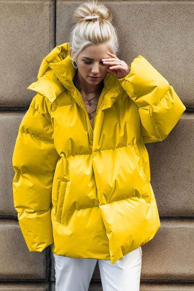 Pocketed Zip Up Hooded Puffer Jacket for Winter Comfort - Selvanelle