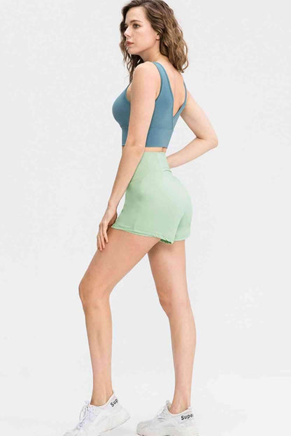 Wide Waistband Sports Shorts with Pockets for Women - Selvanelle