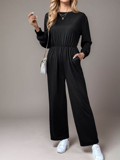 Tied Round Neck Wide Leg Jumpsuit - Selvanelle