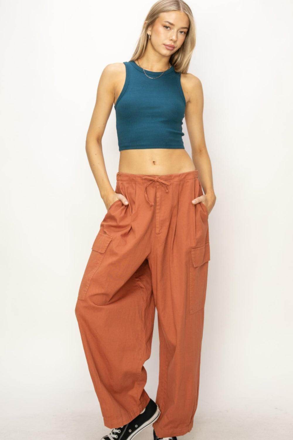 HYFVE Drawstring Cargo Wide Leg Pants for Effortless Style - Selvanelle