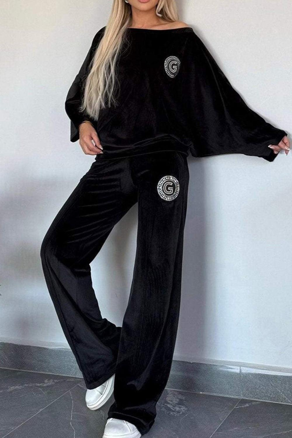 Full Size Boat Neck Long Sleeve Top and Pants Set Outfit