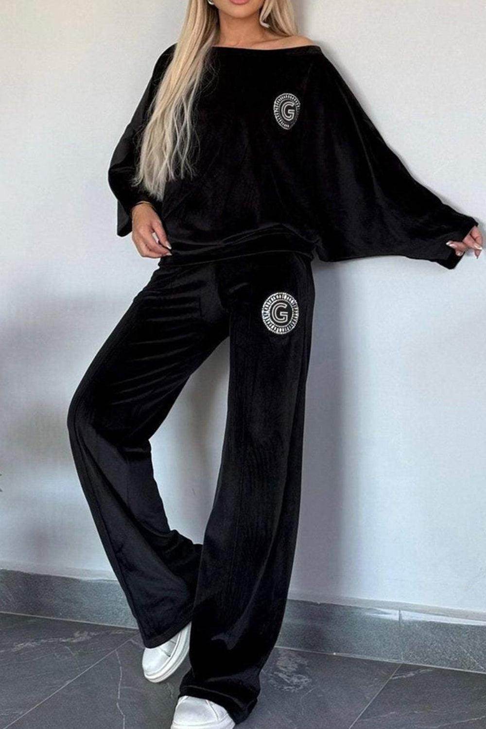 Full Size Boat Neck Long Sleeve Top and Pants Set Outfit - Selvanelle