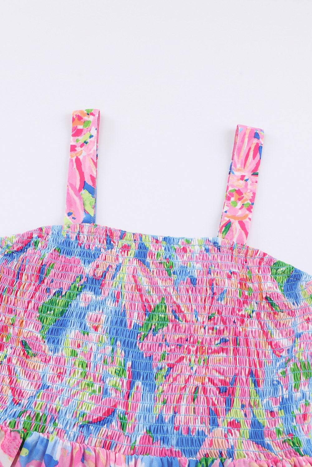 Floral Smocked Square Neck Jumpsuit with Pockets - Selvanelle