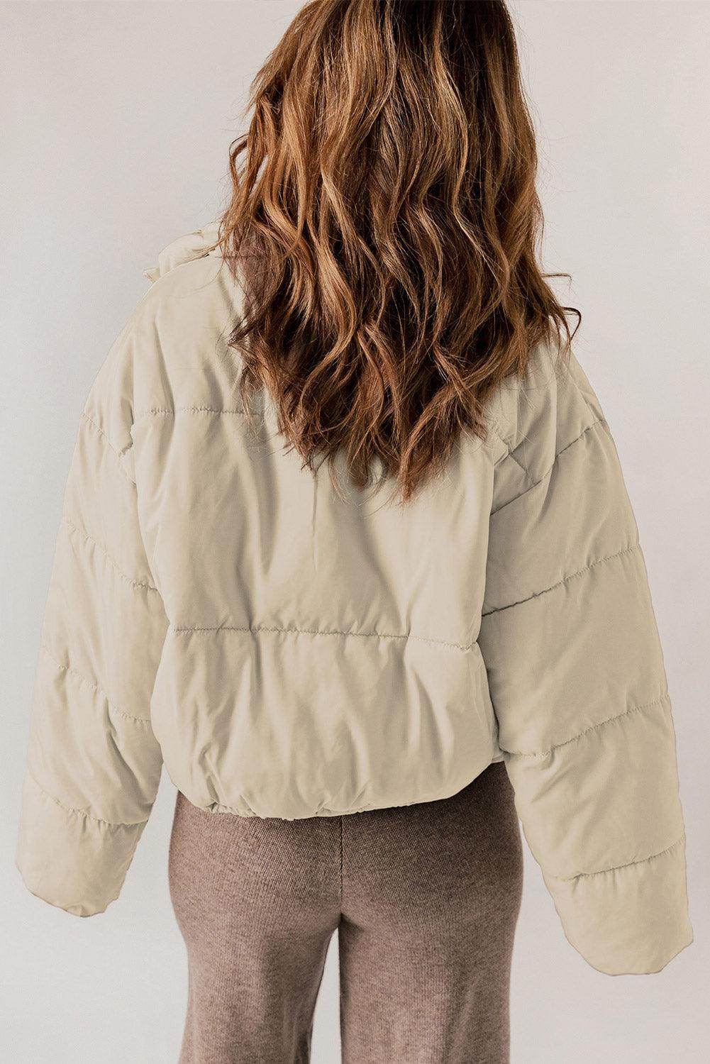 Zip Up Collared Neck Long Sleeve Winter Coat for Women - Selvanelle