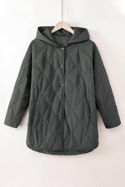 Snap Down Long Sleeve Quilted Winter Coat for Women - Selvanelle