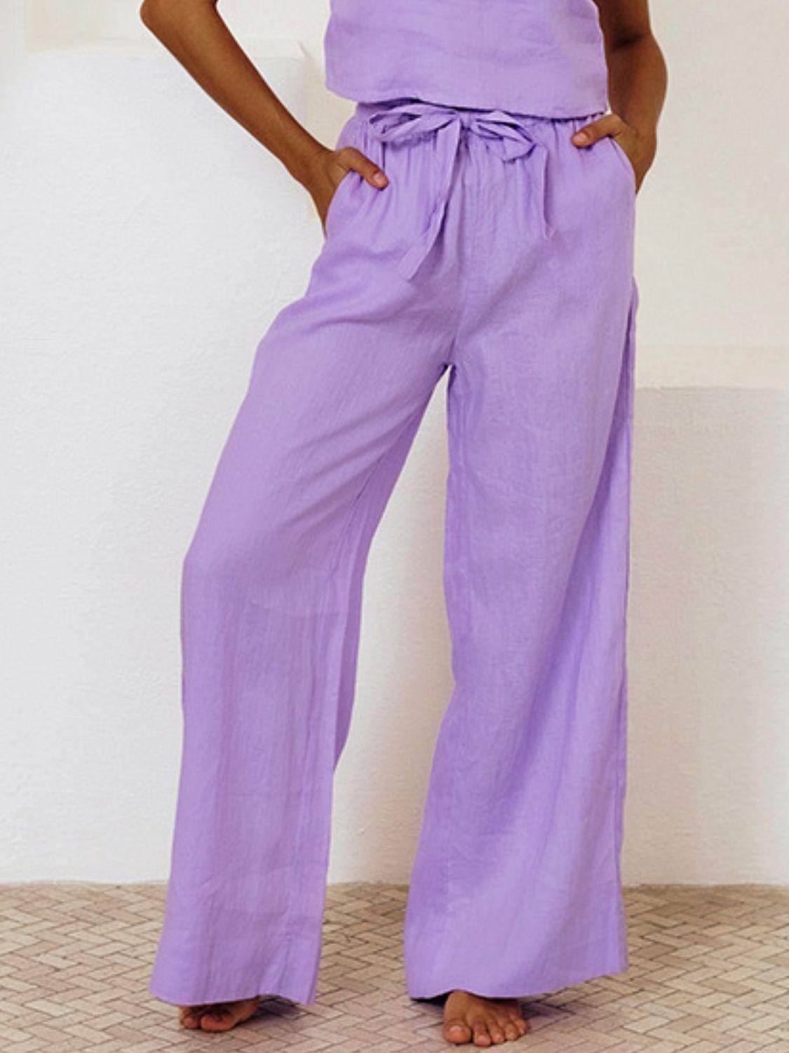 Square Neck Sleeveless Top and Pants Set for Women - Selvanelle