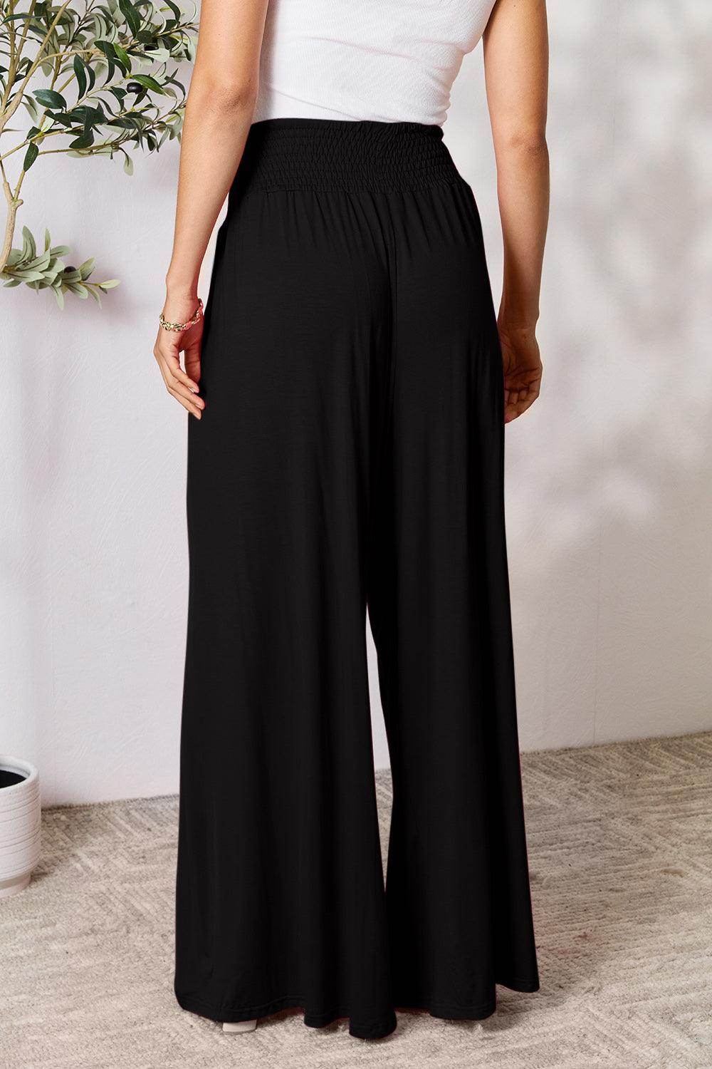 Double Take Full Size Smocked Wide Waistband Wide Leg Pants - Selvanelle