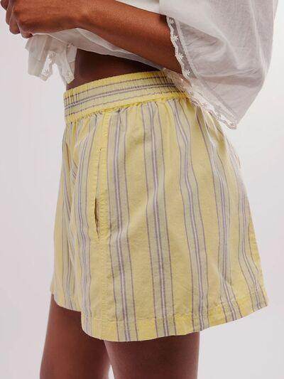 Striped Elastic Waist Shorts with Pockets for Comfort - Selvanelle
