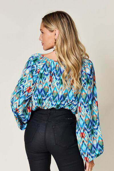 Double Take Full Size Printed Balloon Sleeve Blouse Women - Selvanelle