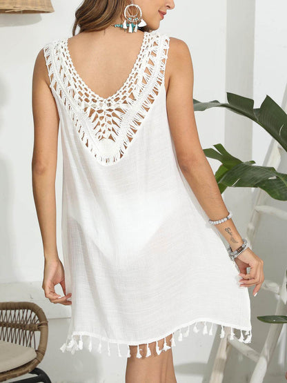 Tassel Scoop Neck Wide Strap Cover-Up - Selvanelle