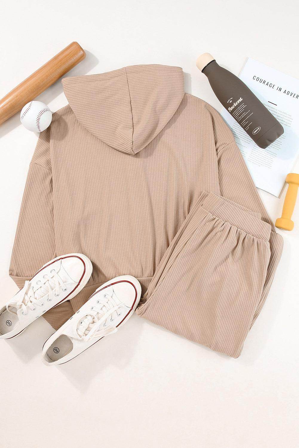 Drawstring Zip Up Hoodie and Pants Active Set for Women - Selvanelle