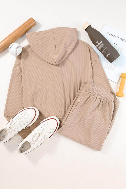 Drawstring Zip Up Hoodie and Pants Active Set for Women - Selvanelle