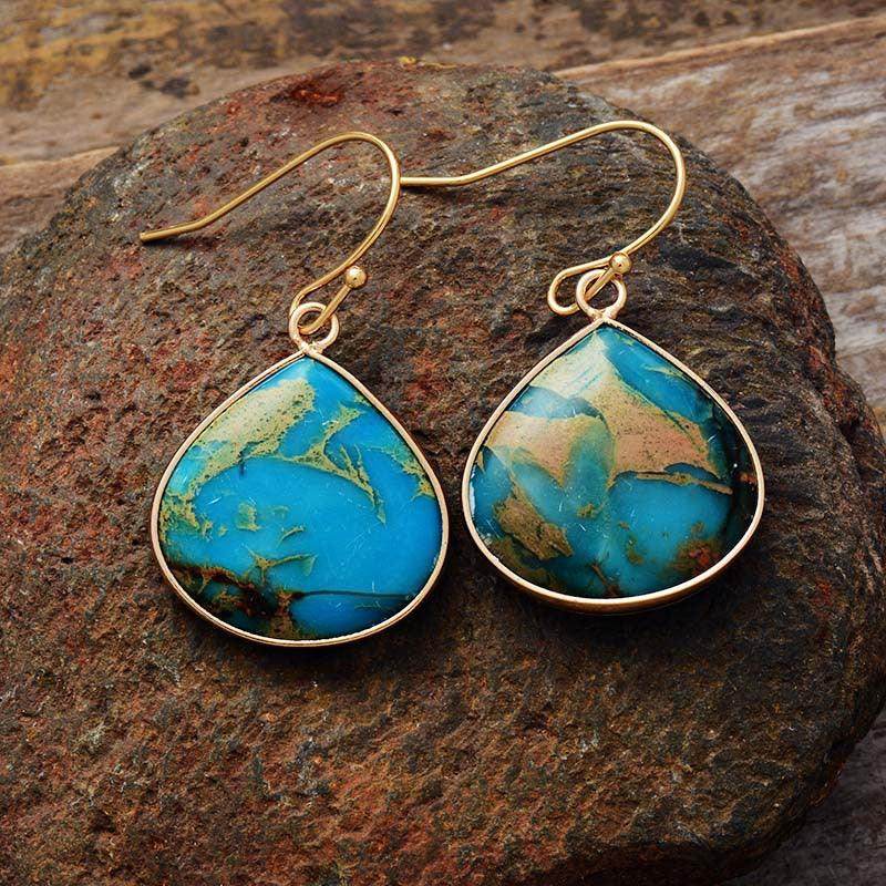 18K Gold-Plated Natural Stone Earrings for Elegant Style - Selvanelle