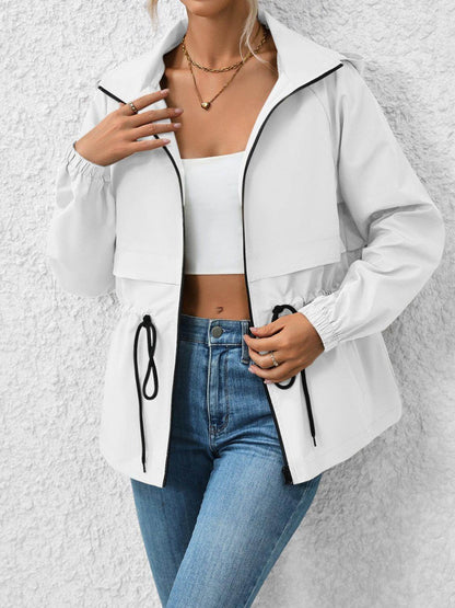 Ivy Lane Drawstring Zip Up Hooded Jacket for Women - Selvanelle