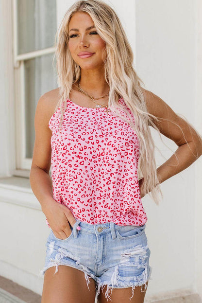 Cutout Leopard Round Neck Tank for Women Casual Style - Selvanelle