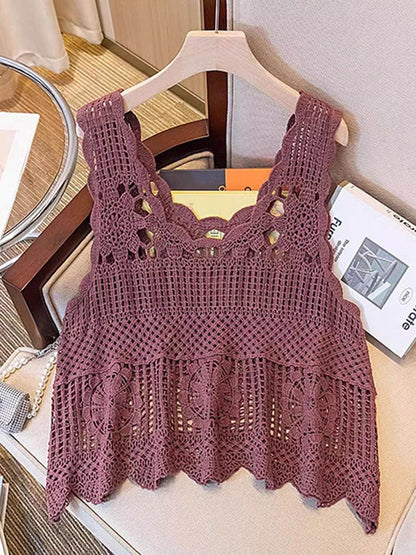 Openwork Scoop Neck Tank for Women in Sheer Cotton Style - Selvanelle