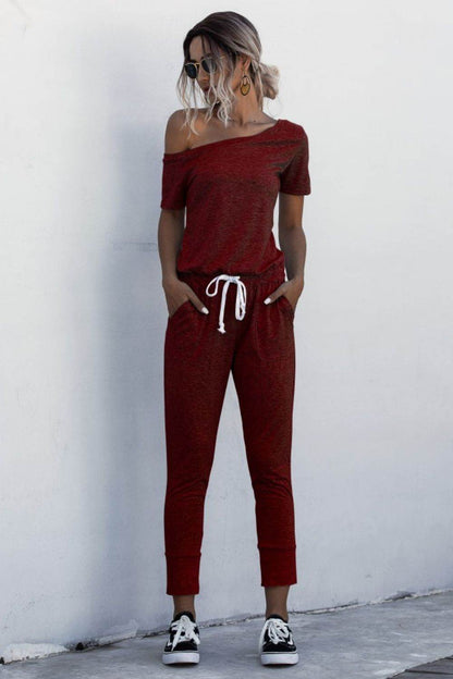 Asymmetrical Neck Tied Jumpsuit with Pockets - Selvanelle