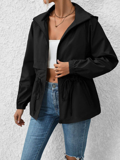 Ivy Lane Drawstring Zip Up Hooded Jacket for Women - Selvanelle