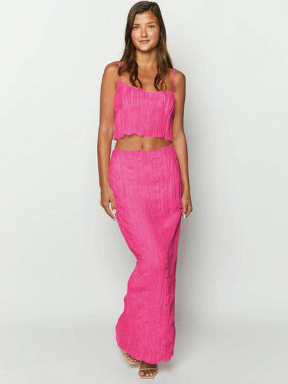 Square Neck Sleeveless Top and Ruched Skirt Set for Women - Selvanelle