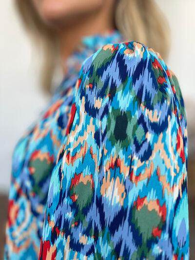 Double Take Full Size Printed Balloon Sleeve Blouse for Women - Selvanelle