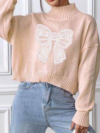 Bow Turtleneck Long Sleeve Sweater for Women Fashion - Selvanelle