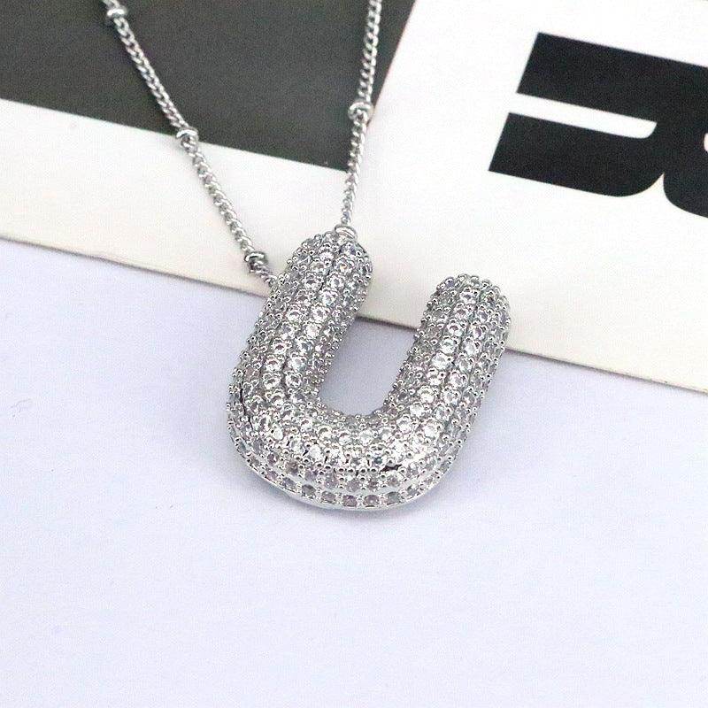 Copper Inlaid Zircon Letter Pendant Necklace for Women - Selvanelle