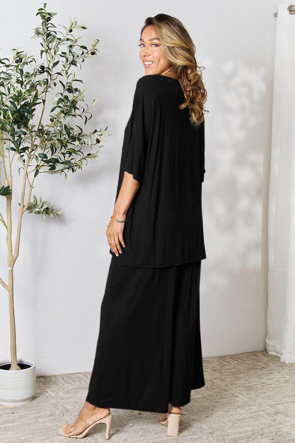 Double Take Full Size Round Neck Slit Top and Pants Set - Selvanelle