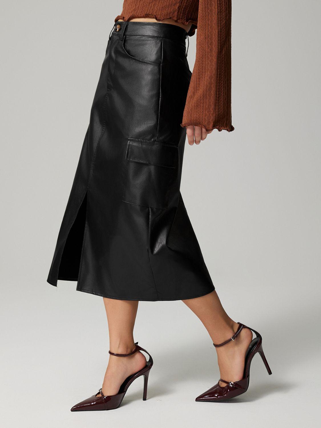 Slit Midi Skirt with Pockets for Effortless Style