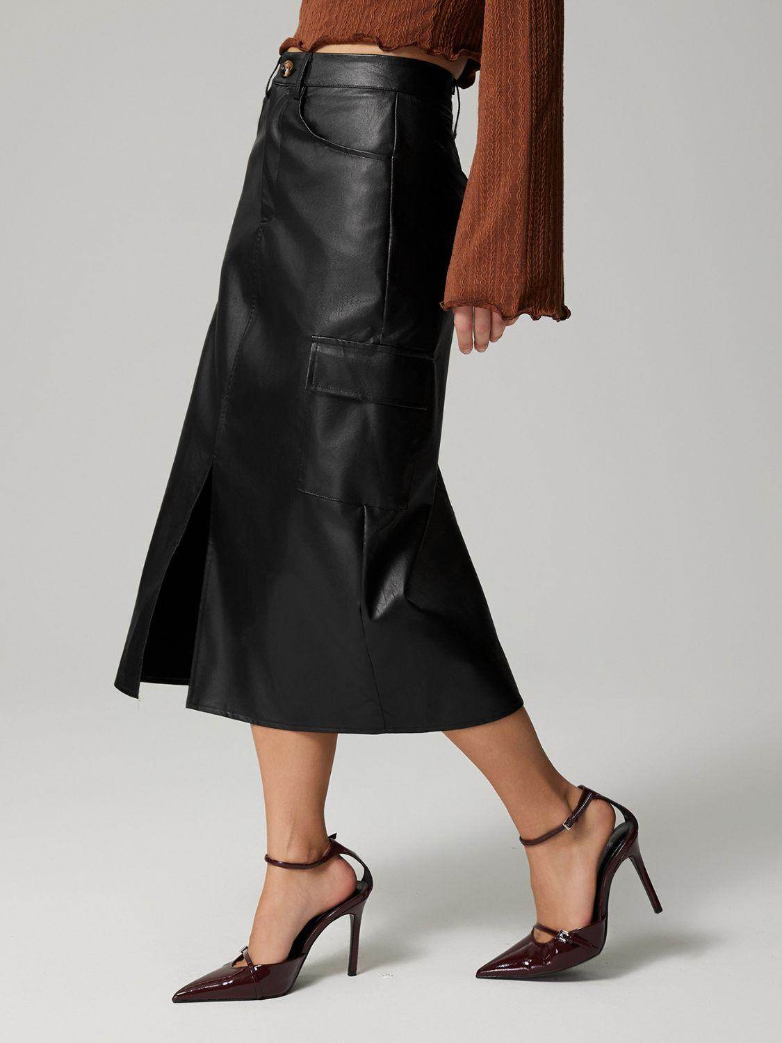 Slit Midi Skirt with Pockets for Effortless Style - Selvanelle