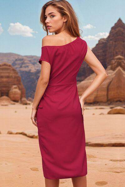 Perfee Tied Single Shoulder Short Sleeve Dress for Women - Selvanelle