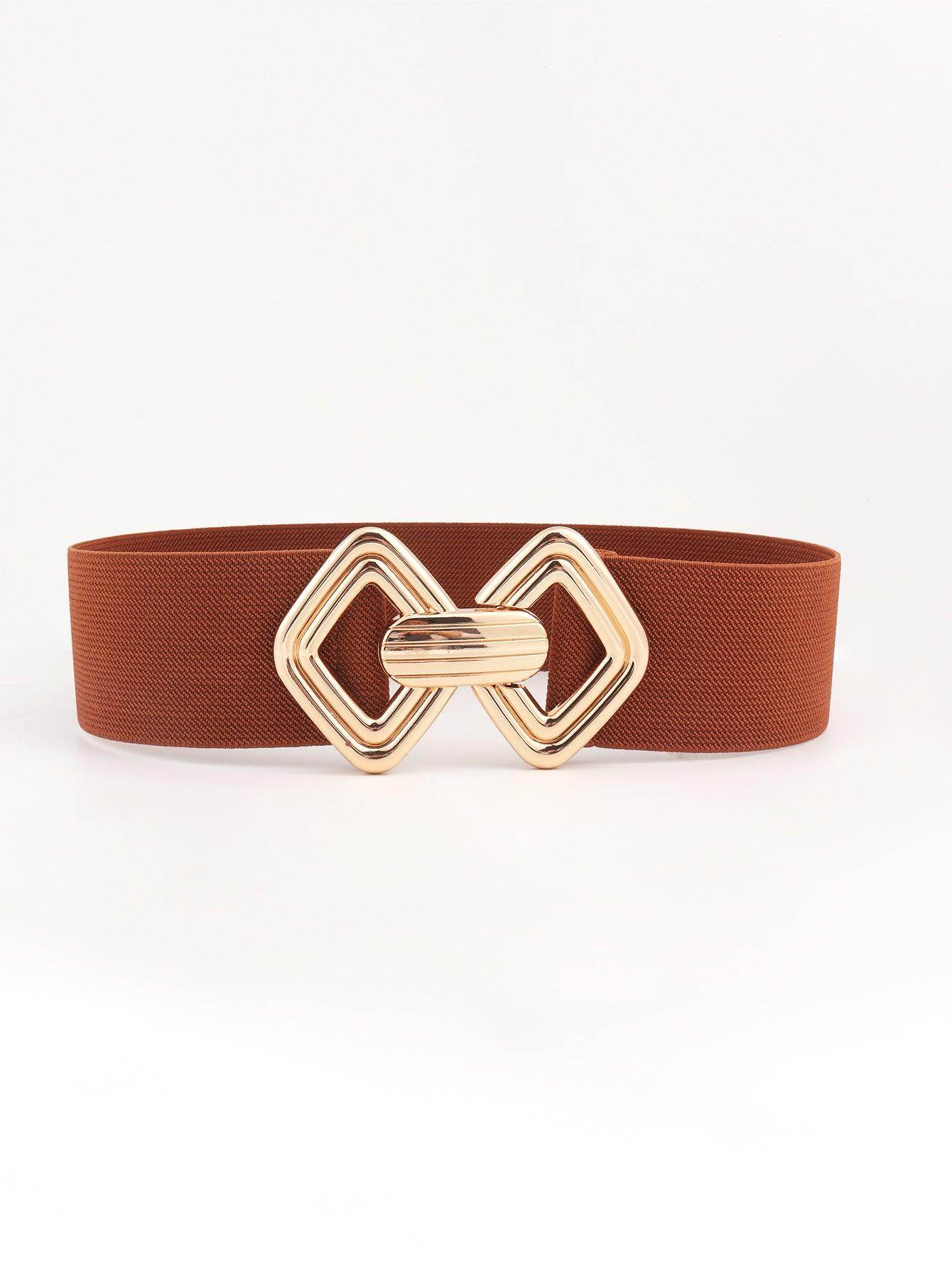 Geometric Buckle Elastic Wide Belt for Stylish Comfort - Selvanelle