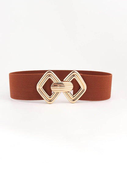 Geometric Buckle Elastic Wide Belt for Stylish Comfort - Selvanelle