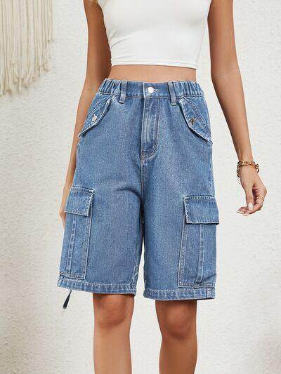 High Waist Denim Shorts with Pockets for Women - Selvanelle
