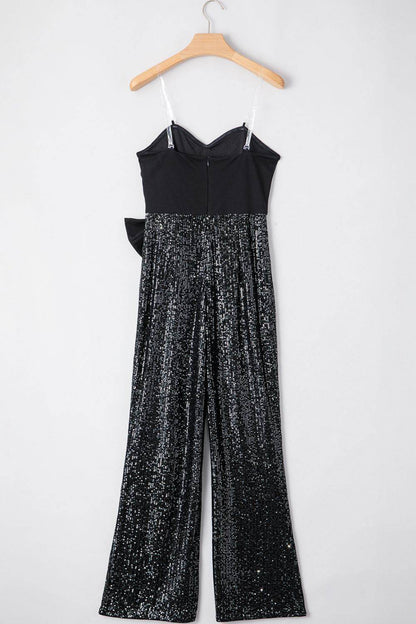 Bow Sequin Wide Leg Jumpsuit - Selvanelle
