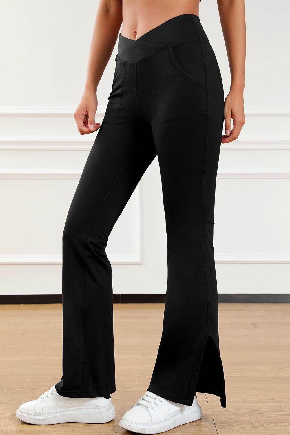 Wide Waistband Slit Bootcut Active Pants for Women - Selvanelle