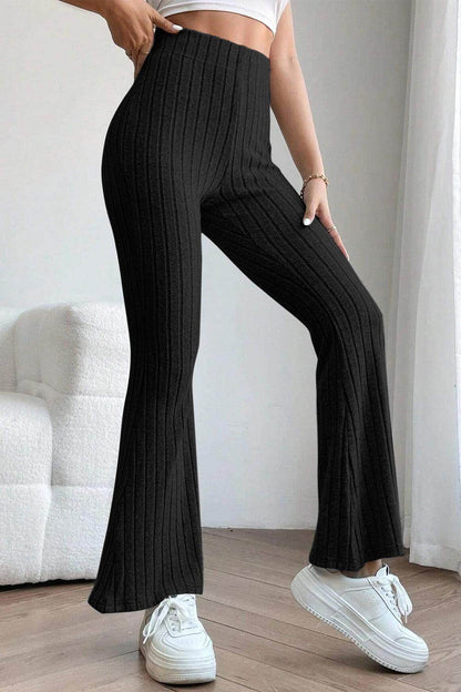 Basic Bae Full Size Ribbed High Waist Flare Pants for Women - Selvanelle