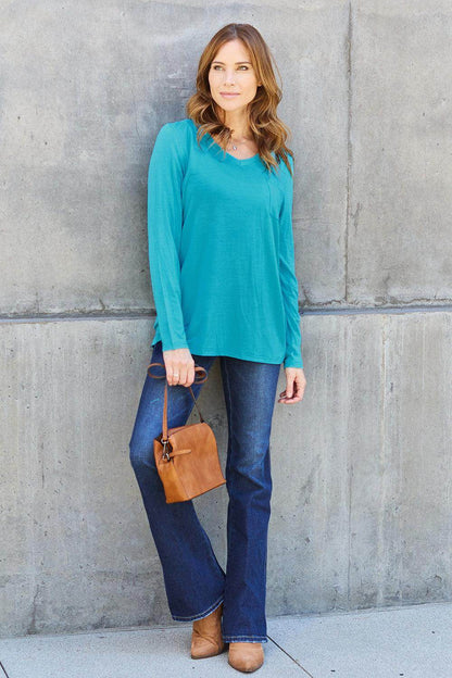 Basic Bae Full Size V-Neck Long Sleeve Top for Women - Selvanelle