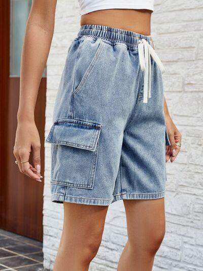 Drawstring Denim Shorts with Pockets for Women Fashion - Selvanelle
