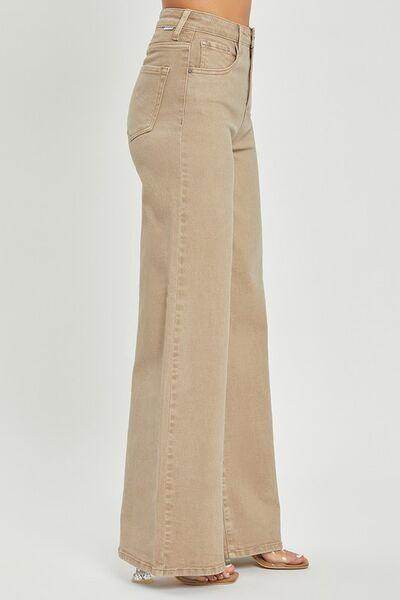 RISEN Full Size Tummy Control High Rise Wide Leg Jeans - Selvanelle