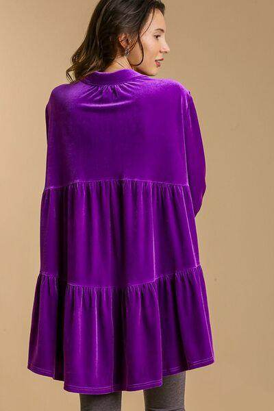 Umgee Full Size Button Down Tiered Back High Low Shirt - Selvanelle