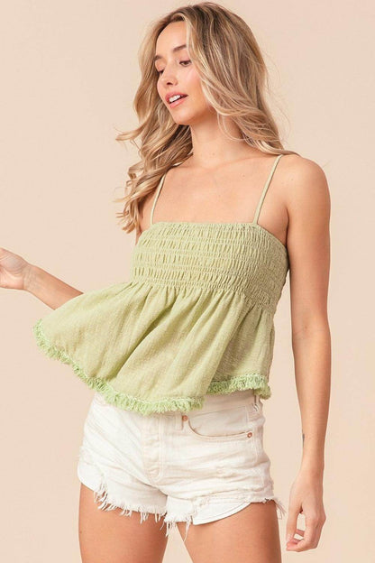 BiBi Fringed Hem Smocked Cami for Casual Summer Style - Selvanelle