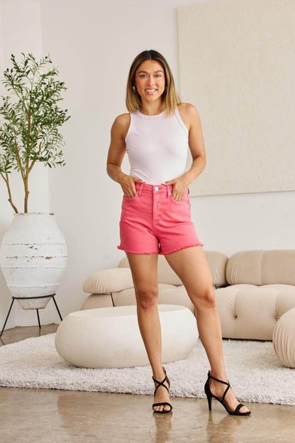 RFM Tummy Control High Waist Raw Hem Denim Shorts for Women - Selvanelle