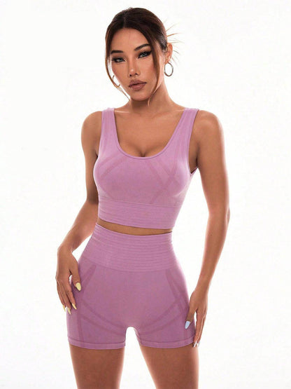 Scoop Neck Wide Strap Top and Shorts Active Set For Women - Selvanelle